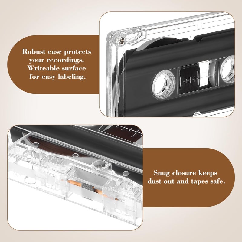 UKCOCO 2 Pcs Blank Audio Cassette Tape - 30 Min Recording Time Transparent Plastic Case Suitable for Music Recording and Portable Cassette Players - Image 3